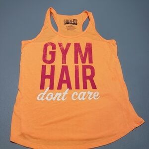 3/$15 chin-up apparel orange gym hair dont care tank top women's size large